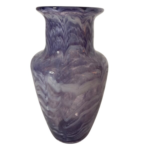 Vtg 87 Hand-Blown Purple Swirl Art Glass Vase 7" Tall Decorative Home Accent Pc - Picture 3 of 8